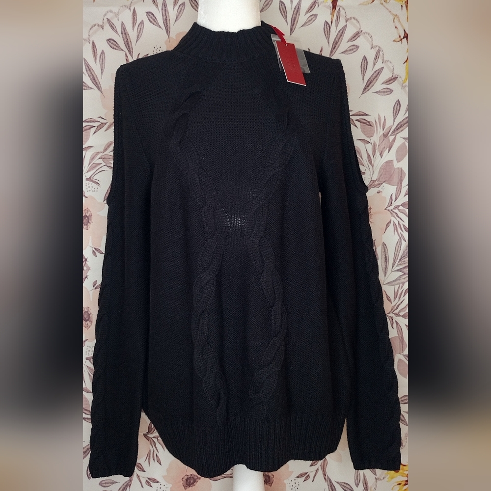 Jennifer Lopez Cold Shoulder Mockneck Sweater